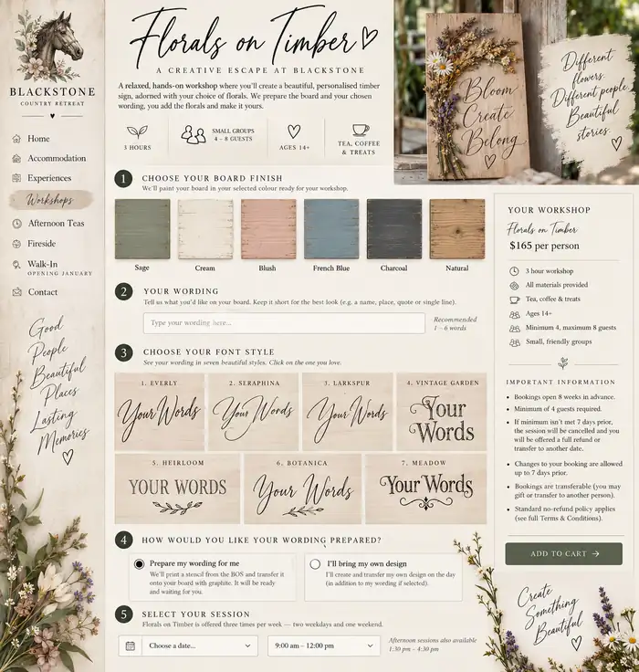 Florals on Timber booking options