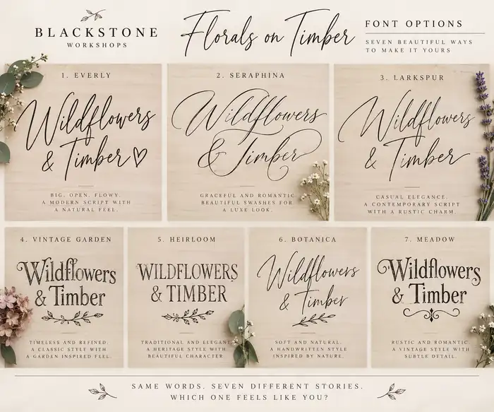 Florals on Timber font options